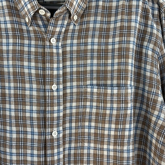 Billy Reid Italian Linen Long Sleeve Button Down Plaid Shirt - Picture 4 of 10